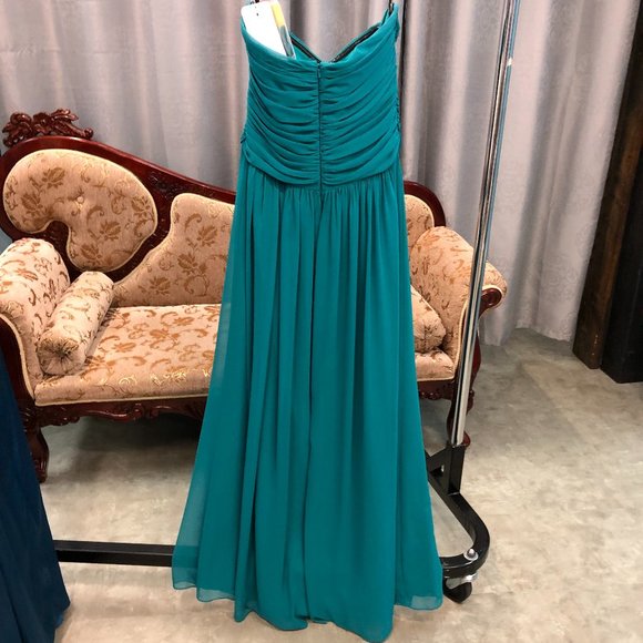 Dessy Strapless Grecian Bridesmaid Chiffon Dress - Picture 9 of 10